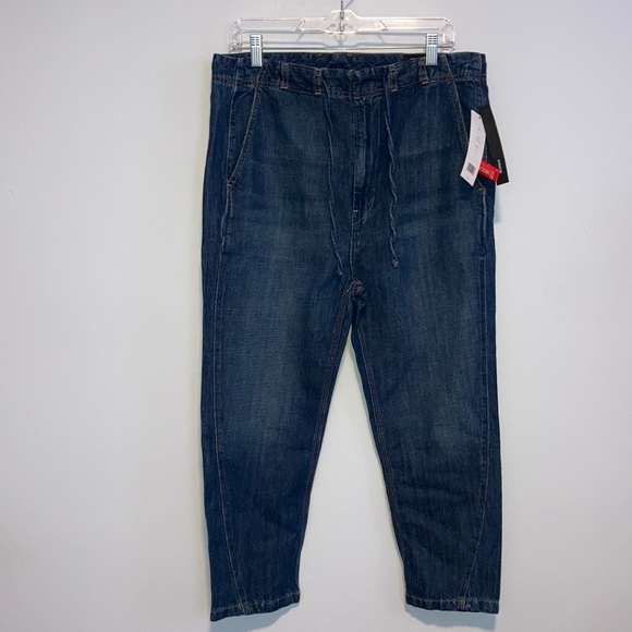VINCE Drawstring Cropped Denim Trouser, Light Wash - Picture 3 of 7